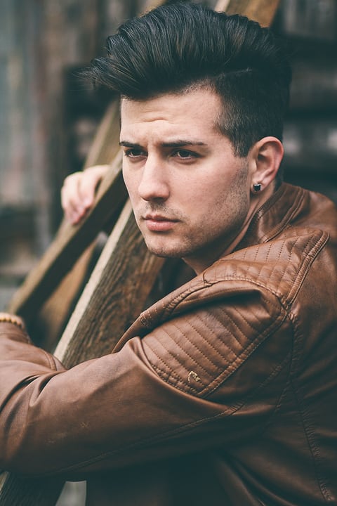 Male model in a leather jacket, editorial style