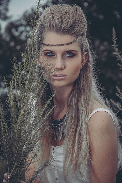 Boho-styled model with a braided headband