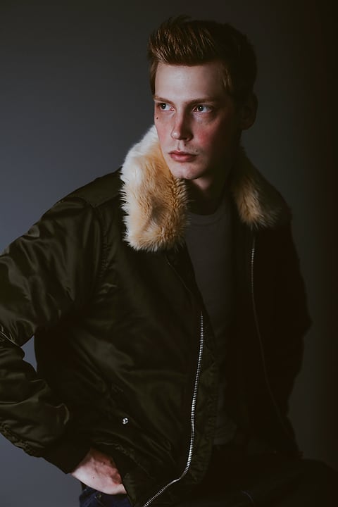 Moody portrait of a model in a fur-collared jacket
